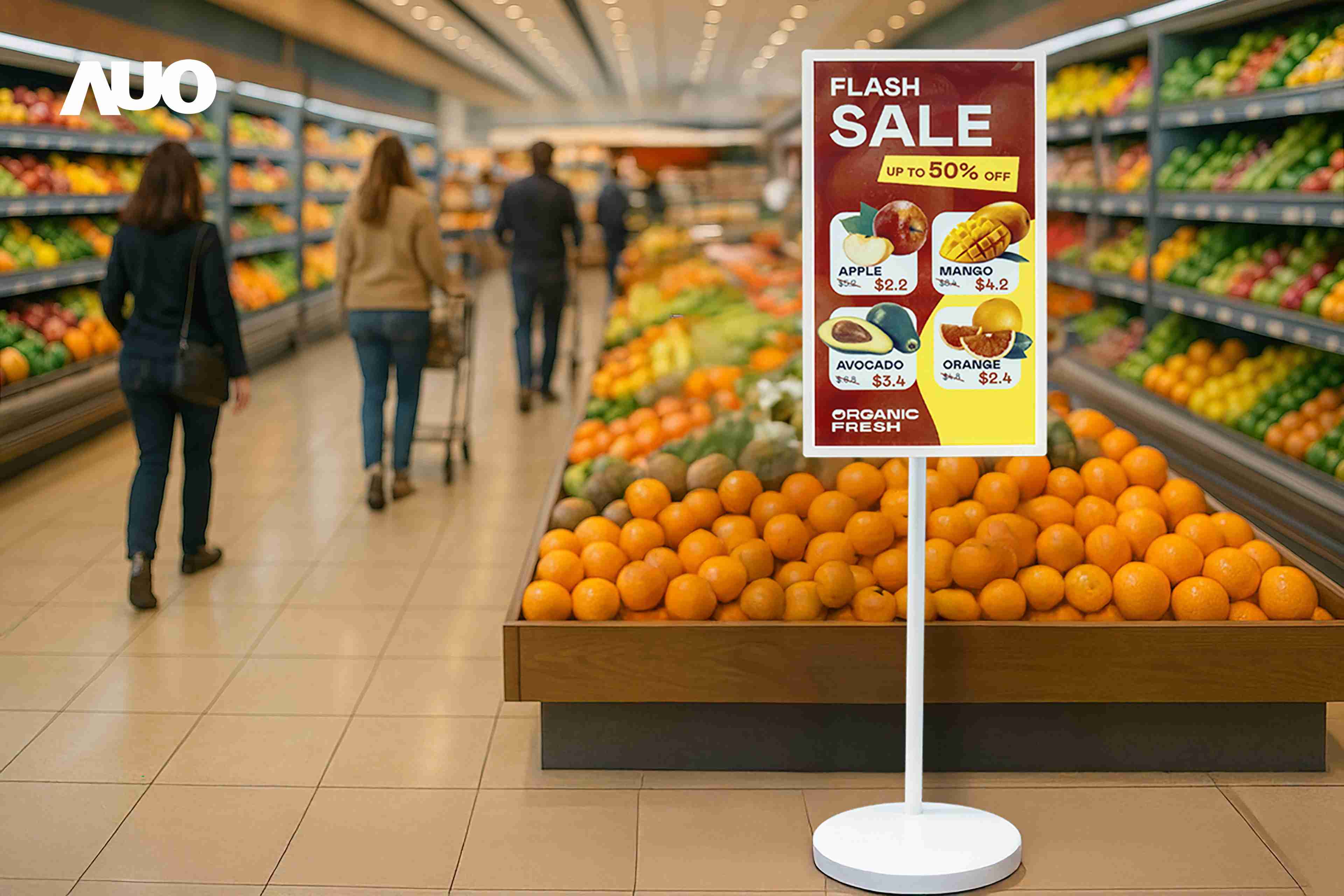 达擎首亮相低功耗、、全彩的〝aecoPost电子纸解决方案〞，，，仅在更新画面时需要微量的电力驱动，，，，无需布建电线的便捷设计，，使其可灵活应用、、、随意置放，，，并可透过云端或行动装置app，，，轻松管理及排程广告内容，，，晋升店头营销利器。。。。